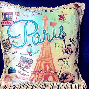 Eiffel Tower Catstudio Fringed Silk Throw Pillow